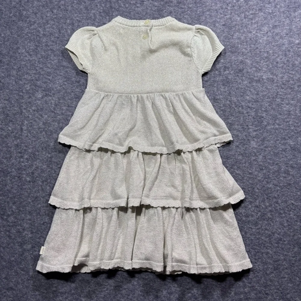 DKNY Girls Cream Tiered Knit Dress with Puff Sleeves - Picture 2 of 11